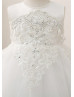 Beaded Ivory Lace Tulle Flower Girl Dress Special Occasion Dress